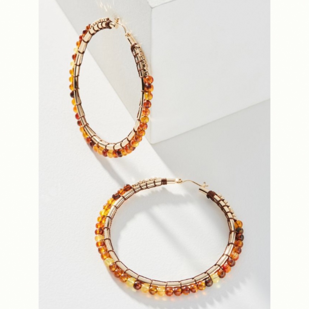 Honey Beaded Hoop Earrings